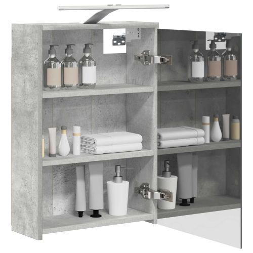 Шкаф с огледало за баня с рафт Циментено сиво 43 x 16 x 62.5 см