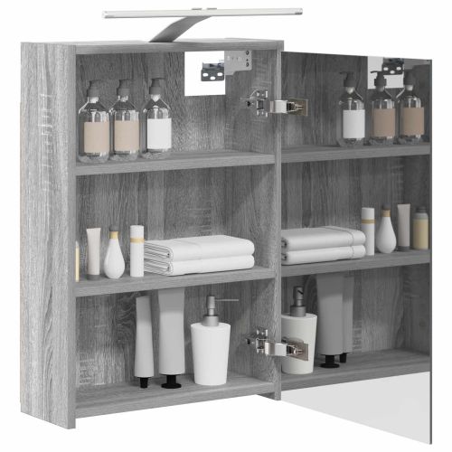 Шкаф с огледало за баня с рафт Сив Сонома 43 x 16 x 62.5 см