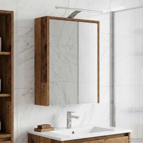 Шкаф с огледало за баня с рафт Старо дърво 43 x 16 x 62.5 см