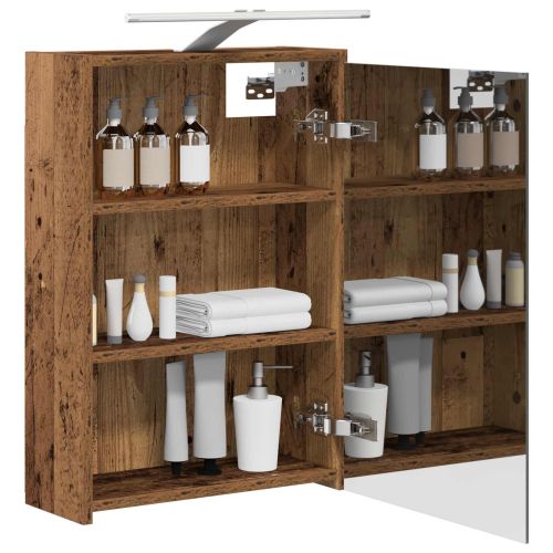 Шкаф с огледало за баня с рафт Старо дърво 43 x 16 x 62.5 см