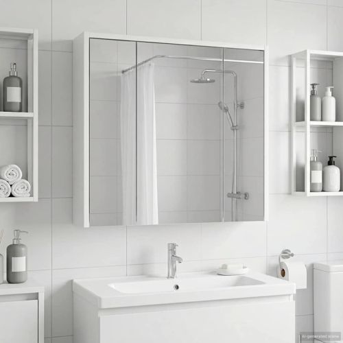 Шкаф с огледало за баня Бяло 63,5 x 16 x 62,5 см