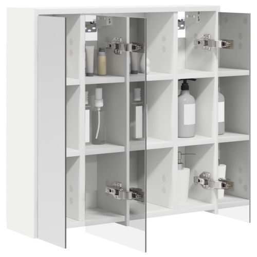 Шкаф с огледало за баня Бяло 63,5 x 16 x 62,5 см