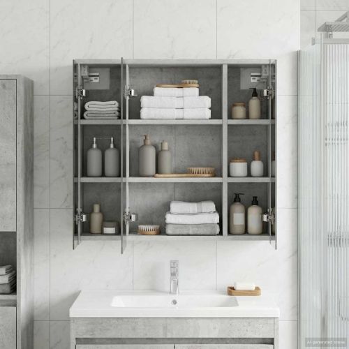 Шкаф с огледало за баня Циментено сиво 63,5 x 16 x 62,5 см