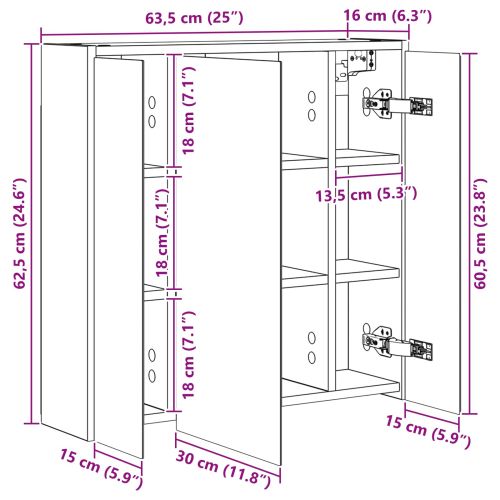 Шкаф с огледало за баня Циментено сиво 63,5 x 16 x 62,5 см