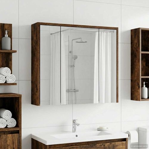 Шкаф с огледало за баня Димян дъб 63,5 x 16 x 62,5 см