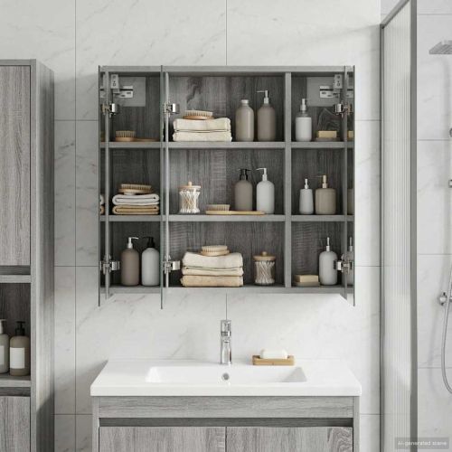 Шкаф с огледало за баня Сив Сонома 63,5 x 16 x 62,5 см