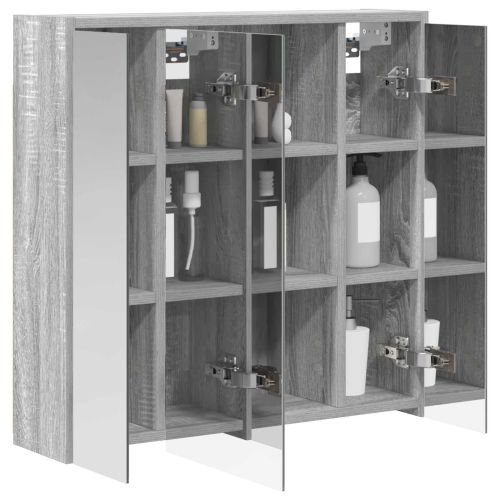 Шкаф с огледало за баня Сив Сонома 63,5 x 16 x 62,5 см