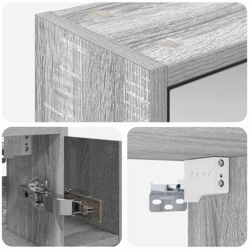 Шкаф с огледало за баня Сив Сонома 63,5 x 16 x 62,5 см