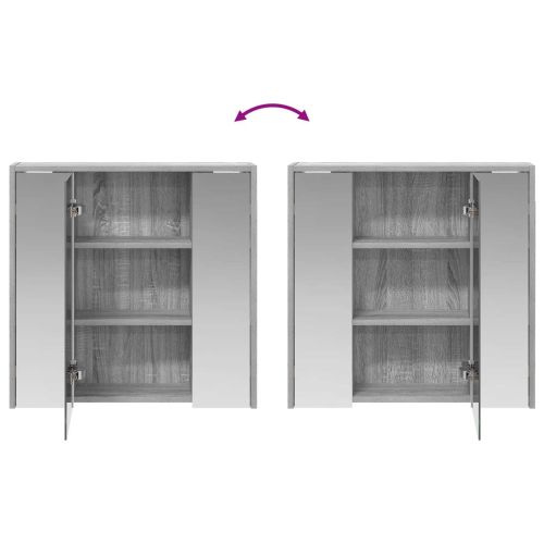 Шкаф с огледало за баня Сив Сонома 63,5 x 16 x 62,5 см