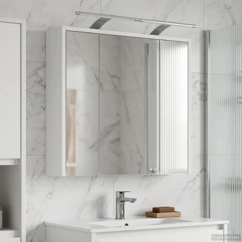 Шкаф с огледало за баня Бяло 63,5 x 16 x 62,5 см