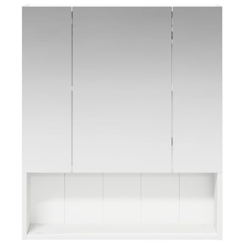 Шкаф с огледало за баня Бяло 60 x 14.5 x 70 см Инженерно дърво