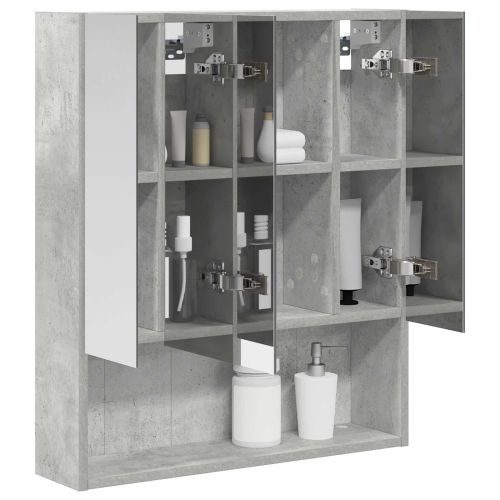 Шкаф с огледало за баня с рафт Циментено сиво 60 x 14.5 x 70 см
