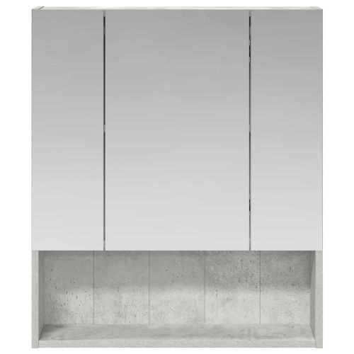 Шкаф с огледало за баня с рафт Циментено сиво 60 x 14.5 x 70 см