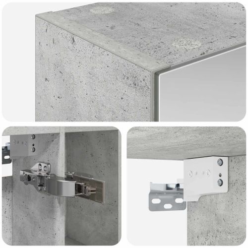 Шкаф с огледало за баня с рафт Циментено сиво 60 x 14.5 x 70 см