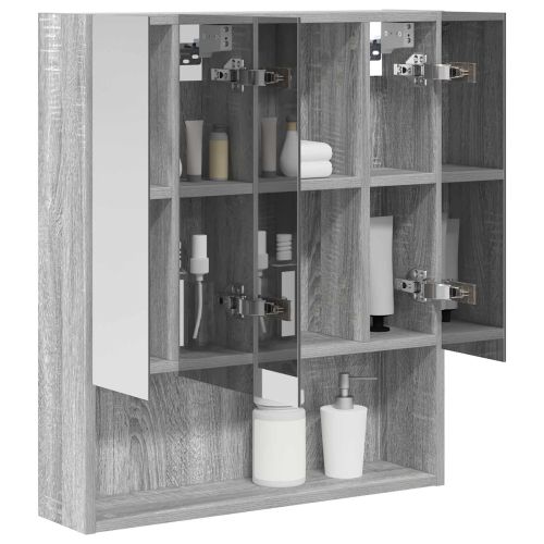 Шкаф с огледало за баня с рафт Сив Сонома 60 x 14.5 x 70 см