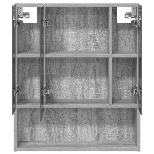 Шкаф с огледало за баня с рафт Сив Сонома 60 x 14.5 x 70 см