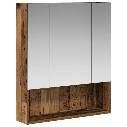 Шкаф с огледало за баня с рафт Старо дърво 60 x 14.5 x 70 см