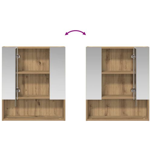 Шкаф с огледало за баня с рафт Дъб Артизан 60 x 14.5 x 70 см