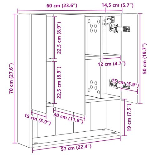 Шкаф с огледало за баня с рафт Дъб Артизан 60 x 14.5 x 70 см