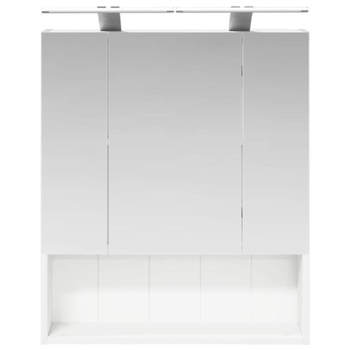Шкаф с огледало за баня Бяло 60 x 14.5 x 70 см Инженерно дърво