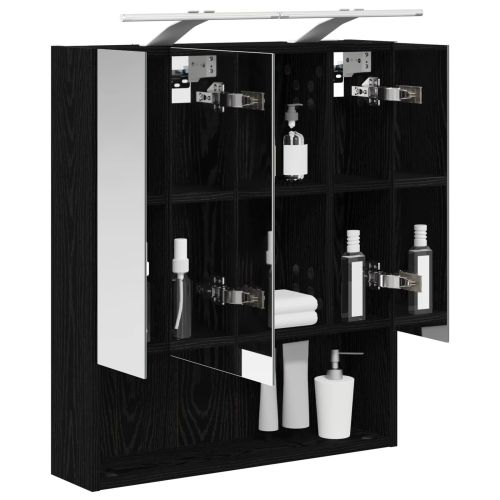 Шкаф с огледало за баня с рафт Черния дъб 60 x 14.5 x 70 см