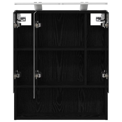 Шкаф с огледало за баня с рафт Черния дъб 60 x 14.5 x 70 см