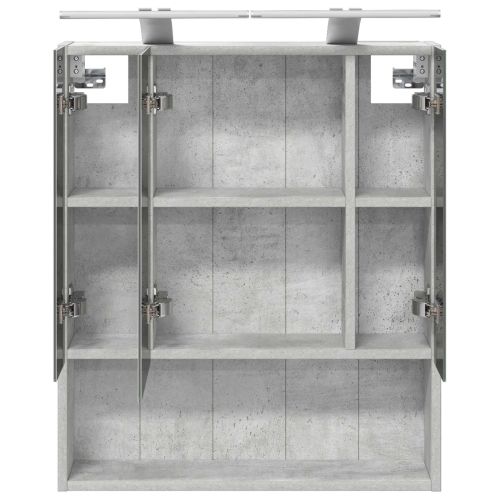 Шкаф с огледало за баня с рафт Циментено сиво 60 x 14.5 x 70 см