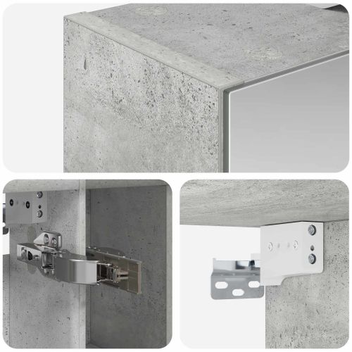 Шкаф с огледало за баня с рафт Циментено сиво 60 x 14.5 x 70 см