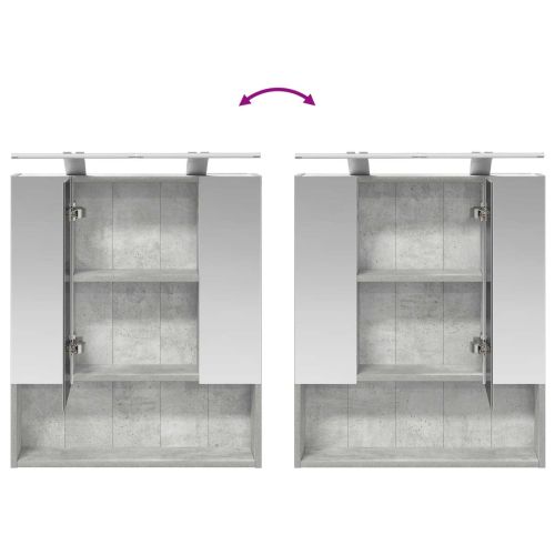 Шкаф с огледало за баня с рафт Циментено сиво 60 x 14.5 x 70 см