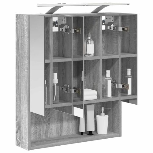 Шкаф с огледало за баня с рафт Сив Сонома 60 x 14.5 x 70 см