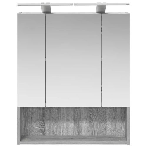 Шкаф с огледало за баня с рафт Сив Сонома 60 x 14.5 x 70 см