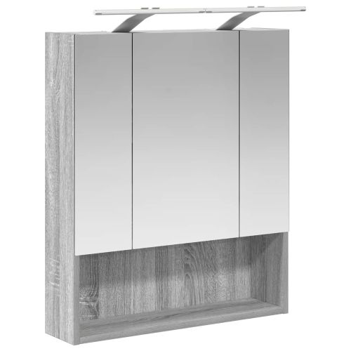 Шкаф с огледало за баня с рафт Сив Сонома 60 x 14.5 x 70 см