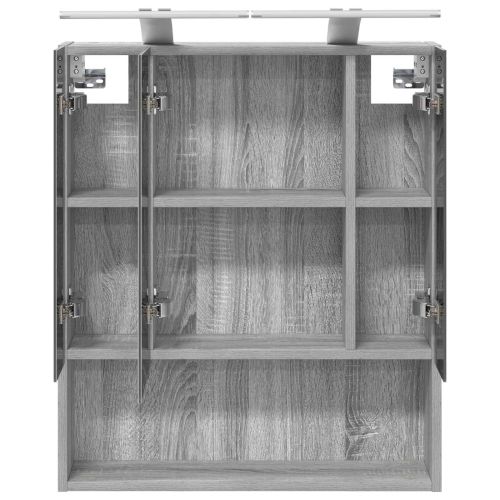 Шкаф с огледало за баня с рафт Сив Сонома 60 x 14.5 x 70 см