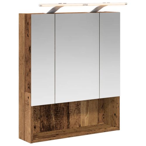 Шкаф с огледало за баня с рафт Старо дърво 60 x 14.5 x 70 см
