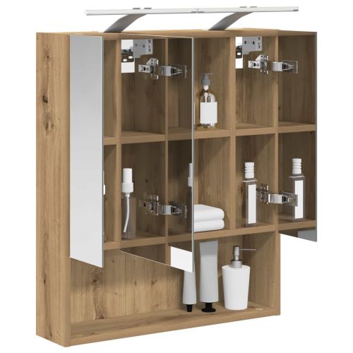 Шкаф с огледало за баня с рафт Дъб Артизан 60 x 14.5 x 70 см