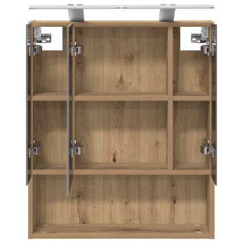 Шкаф с огледало за баня с рафт Дъб Артизан 60 x 14.5 x 70 см