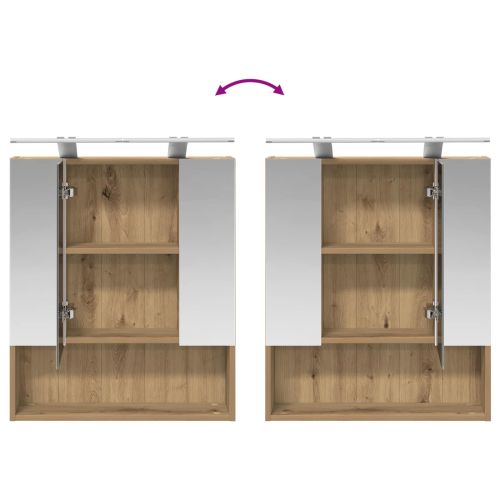 Шкаф с огледало за баня с рафт Дъб Артизан 60 x 14.5 x 70 см