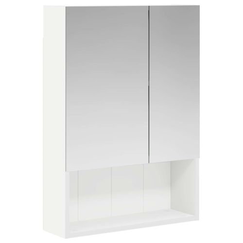 Шкаф с огледало за баня Бяло 50 x 14,5 x 70 см Инженерно дърво