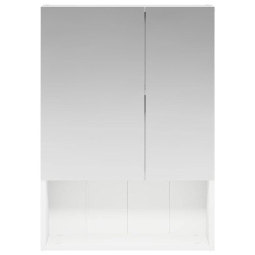 Шкаф с огледало за баня Бяло 50 x 14,5 x 70 см Инженерно дърво