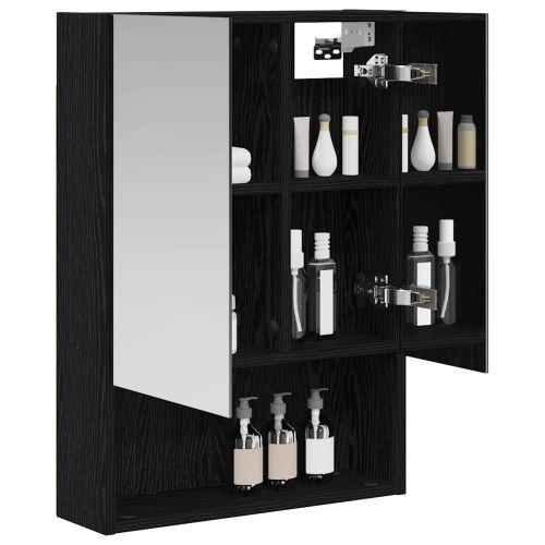 Шкаф с огледало за баня с рафт Черния дъб 50 x 14,5 x 70 см