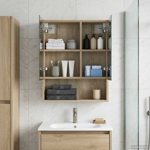 Шкаф с огледало за баня с рафт Сонома дъб 50 x 14,5 x 70 см