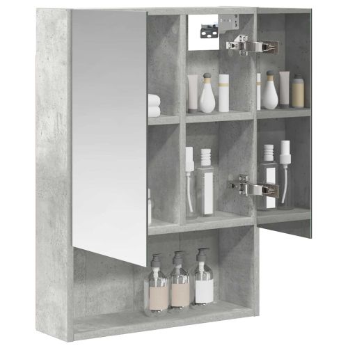 Шкаф с огледало за баня с рафт Циментено сиво 50 x 14,5 x 70 см