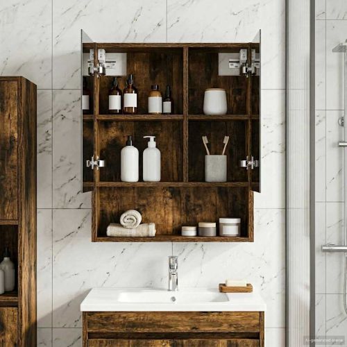 Шкаф с огледало за баня с рафт Димян дъб 50 x 14,5 x 70 см