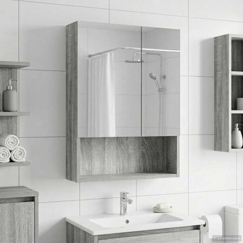 Шкаф с огледало за баня с рафт Сив Сонома 50 x 14,5 x 70 см