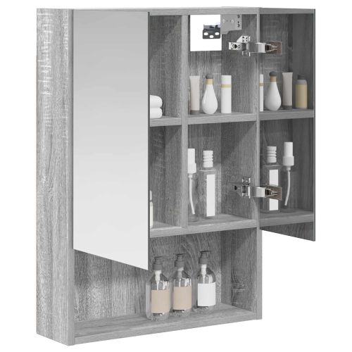 Шкаф с огледало за баня с рафт Сив Сонома 50 x 14,5 x 70 см