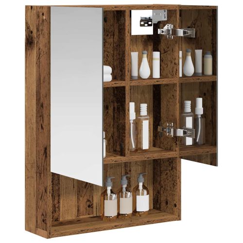 Шкаф с огледало за баня с рафт Старо дърво 50 x 14,5 x 70 см