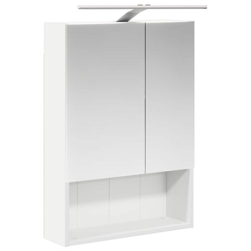 Шкаф с огледало за баня Бяло 50 x 14,5 x 70 см Инженерно дърво