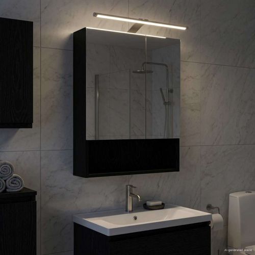 Шкаф с огледало за баня с рафт Черния дъб 50 x 14,5 x 70 см