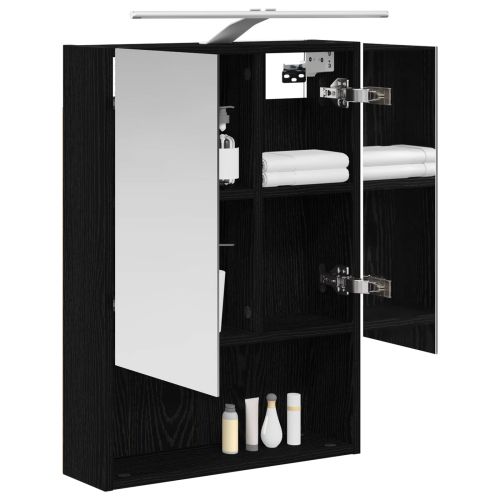 Шкаф с огледало за баня с рафт Черния дъб 50 x 14,5 x 70 см