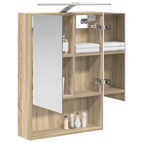 Шкаф с огледало за баня с рафт Сонома дъб 50 x 14,5 x 70 см